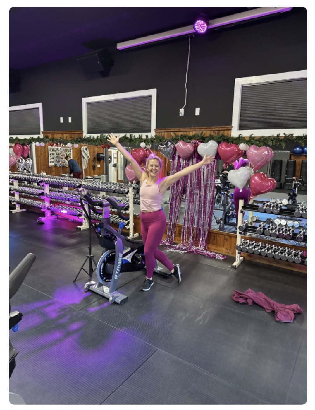 A Seung-ni cycling instructor celebrating after class